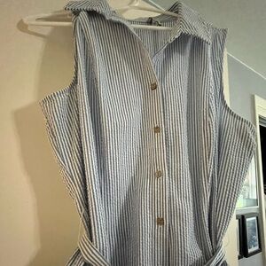Anne Klein Seersucker Sleeveless Shirt Dress - Size 16